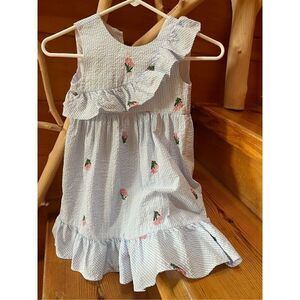 Pinstripe Seersucker and Embroidered Dress - Bonnie Baby